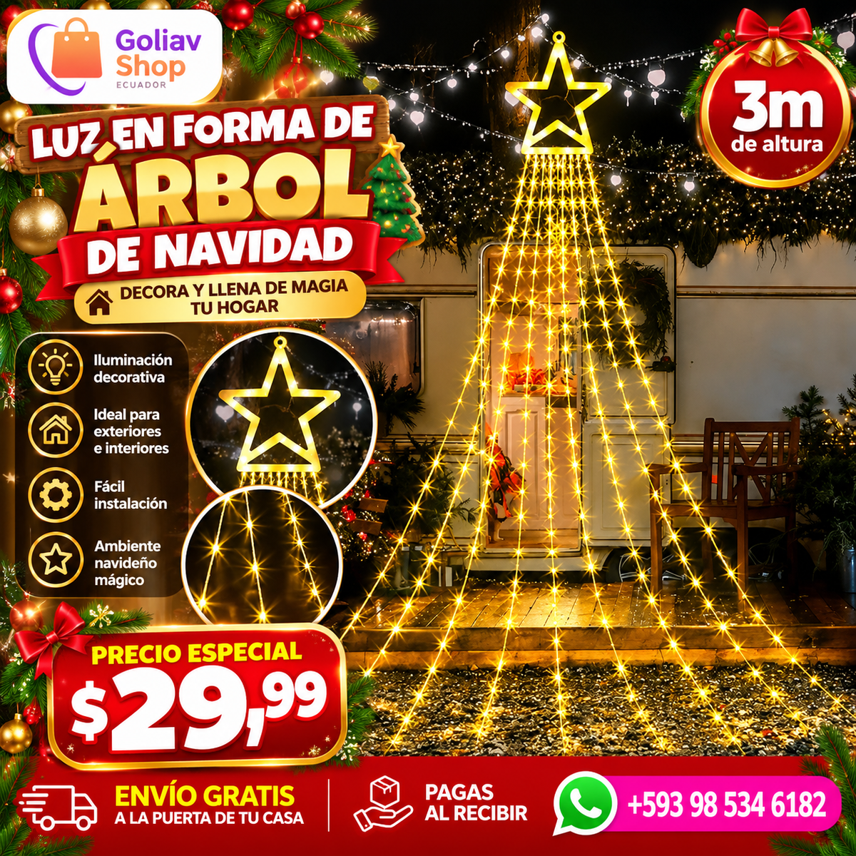Cortina Para Arbol Navidad Luces Led